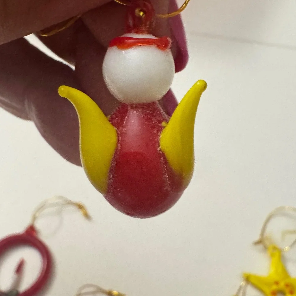 Vintage Miniature Blown Glass Christmas Ornaments Set Snowman Wreath Star 7pc